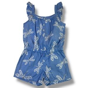 Gymboree Girls Blue White Dragonfly Ruffle Ruffles Romper Jumpsuit Size 6